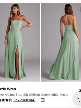 Azazie Agave Green Strapless A-Line Chiffon Dress with Side Slit